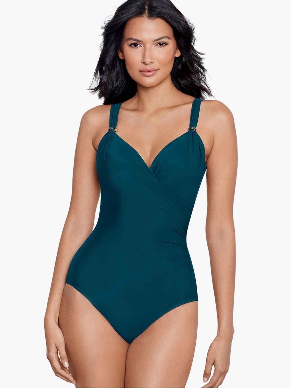 Miraclesuit Teal Wrap-Front One-Piece Swimsuit
